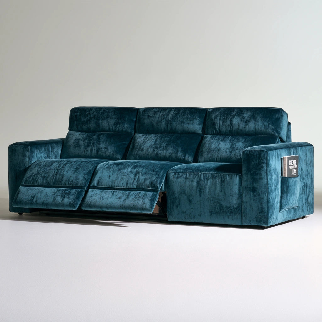Sofa z funkcją relaks, tapicerowany tkaniną, kolor: morski