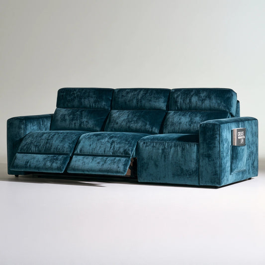 Sofa z funkcją relaks, tapicerowany tkaniną, kolor: morski