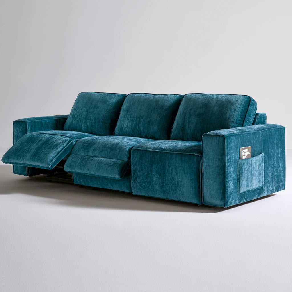 Sofa z funkcją relaks, tapicerowany tkaniną, kolor: morski
